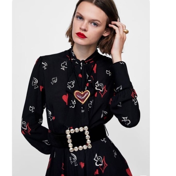 Zara Maxi dress goth Flowy Tie front Hearts Whimsical Novelty print XS Oversized - Picture 5 of 16